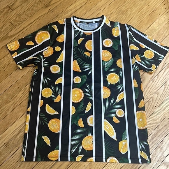SouthPole XL Tropical Citrus Print T-Shirt – Fruit Graphic, Striped Streetwear - Picture 1 of 6